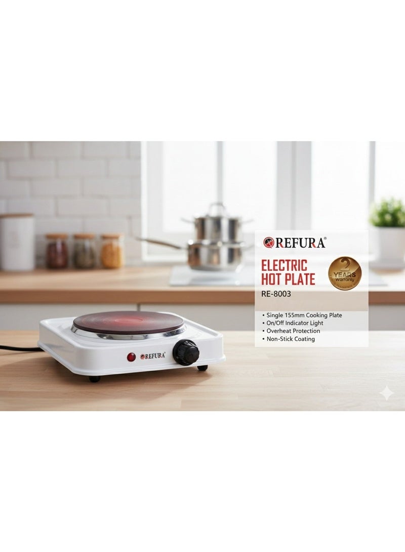 REFURA Electric Hot Plate 1200W | Single Burner | Fast Heating | Compact & Durable Design White RE-8003 - Image 2